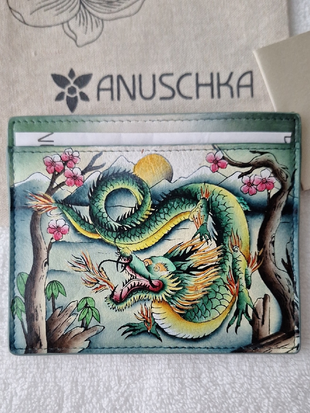 NEW Anuschka Hand-Painted Dragon Leather Card Wallet